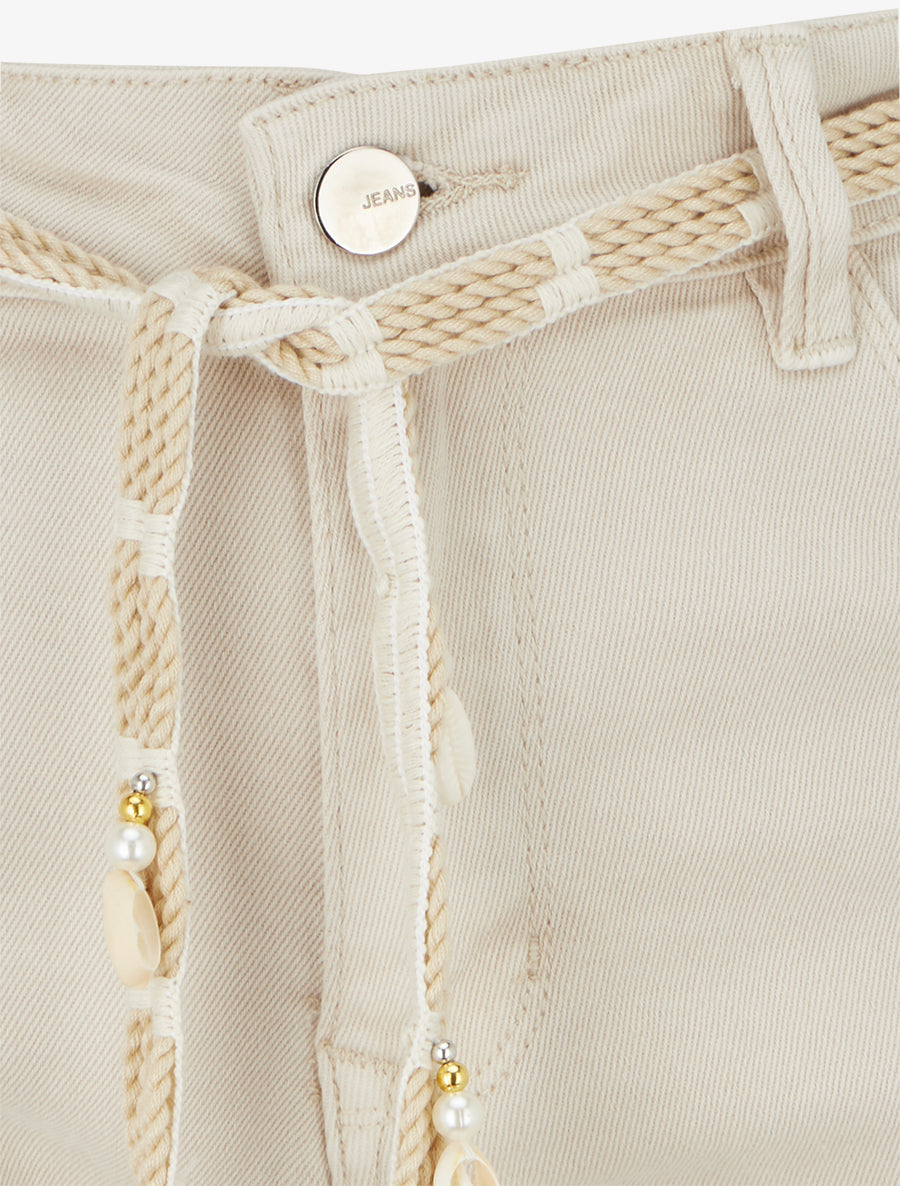 Short uni à ourlets et strass - Beige - 3