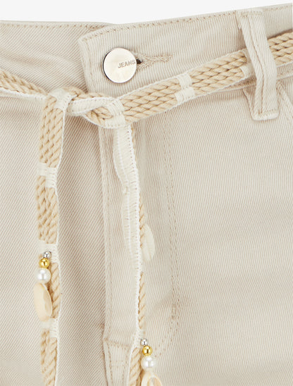 Short uni à ourlets et strass - Beige - 3