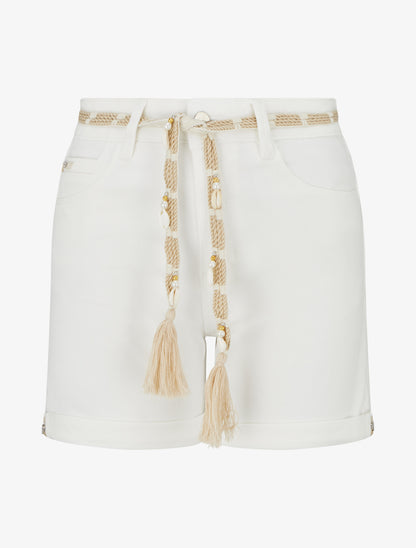 Short uni à ourlets et strass - Écru - 1