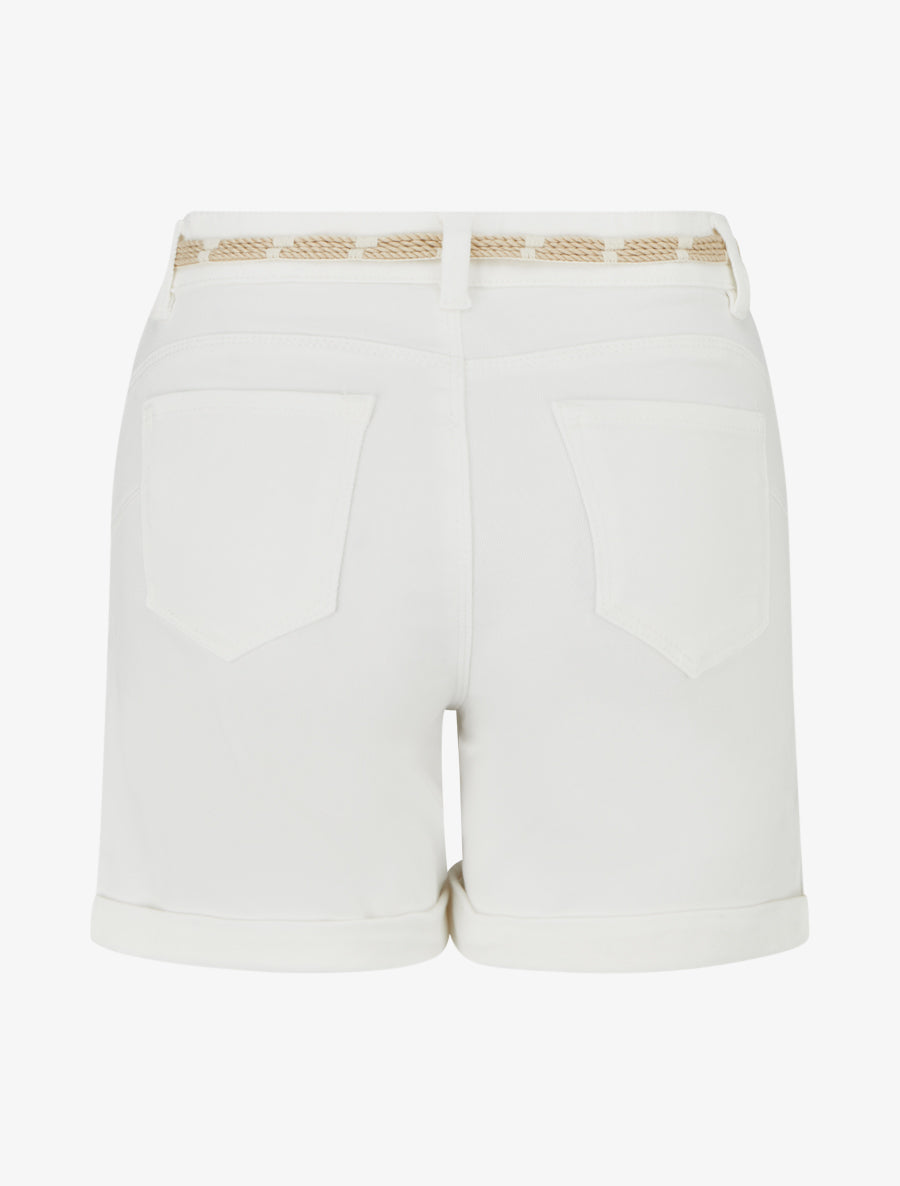 Short uni à ourlets et strass - Écru - 2