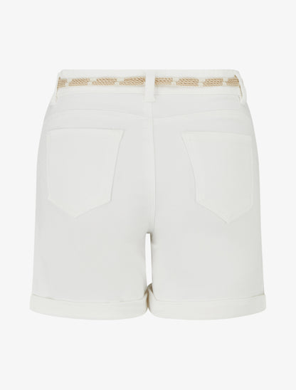 Short uni à ourlets et strass - Écru - 2