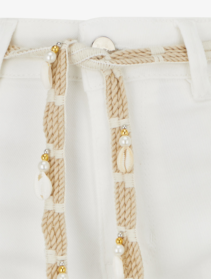Short uni à ourlets et strass - Écru - 3