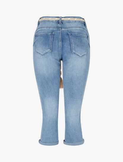 Pantacourt en jean à ceinture coquillages - Bleu - 2