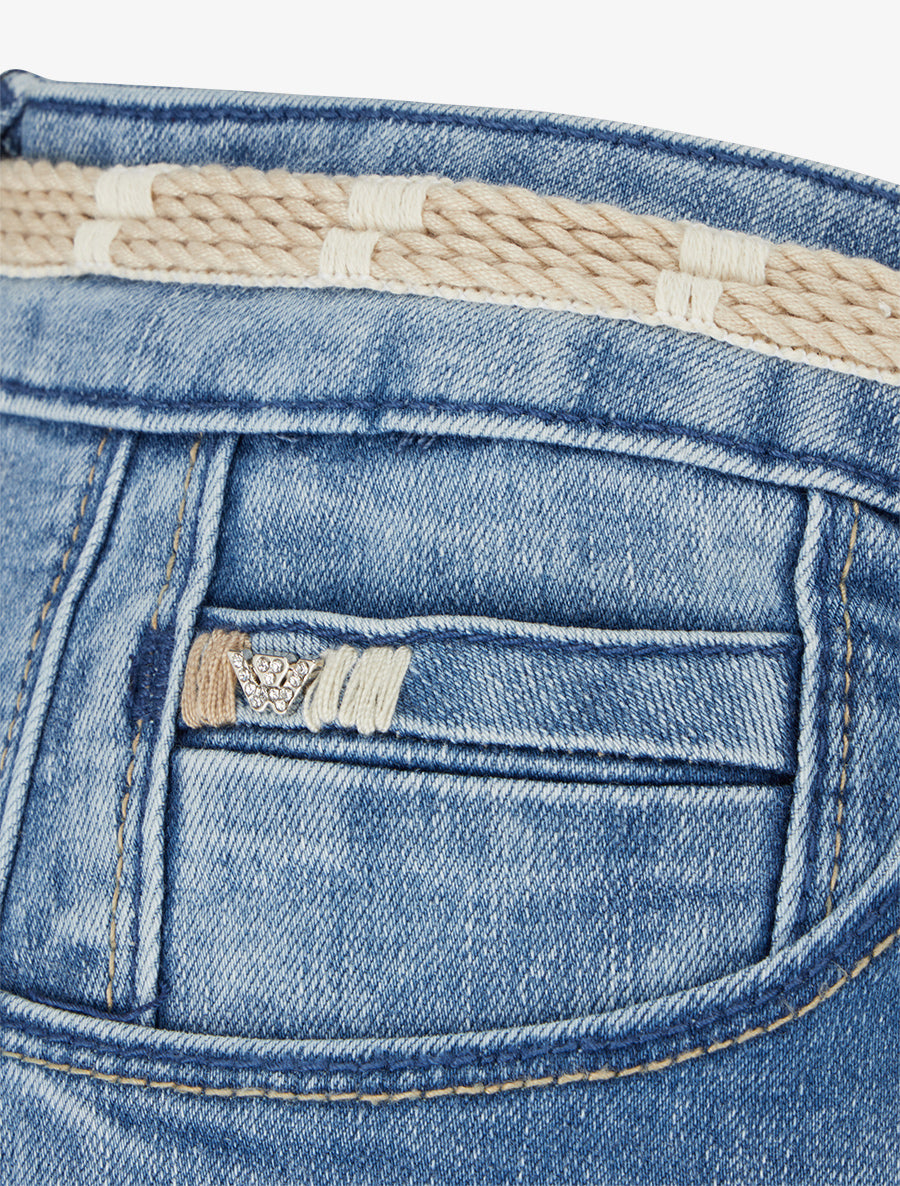 Pantacourt en jean à ceinture coquillages - Bleu - 3