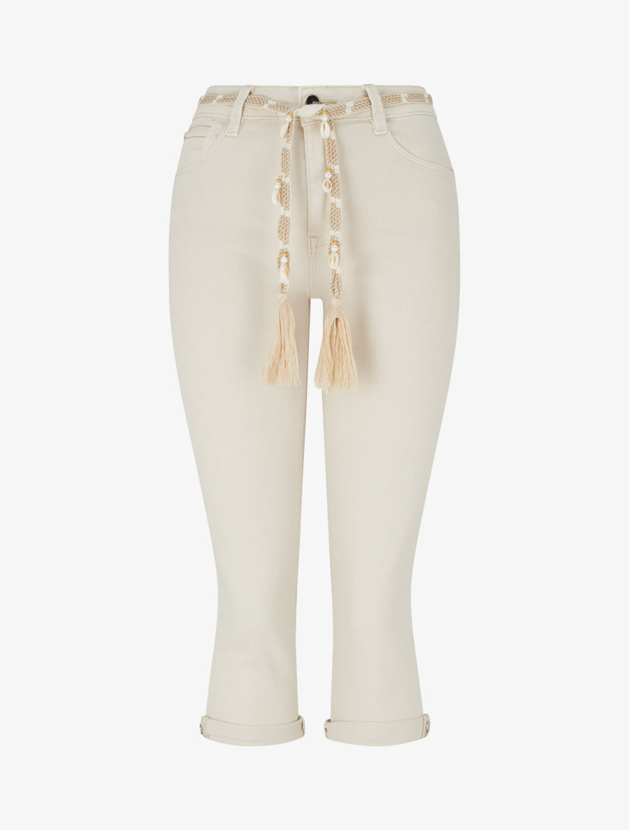 Pantacourt en jean à ceinture coquillages - Beige - 1