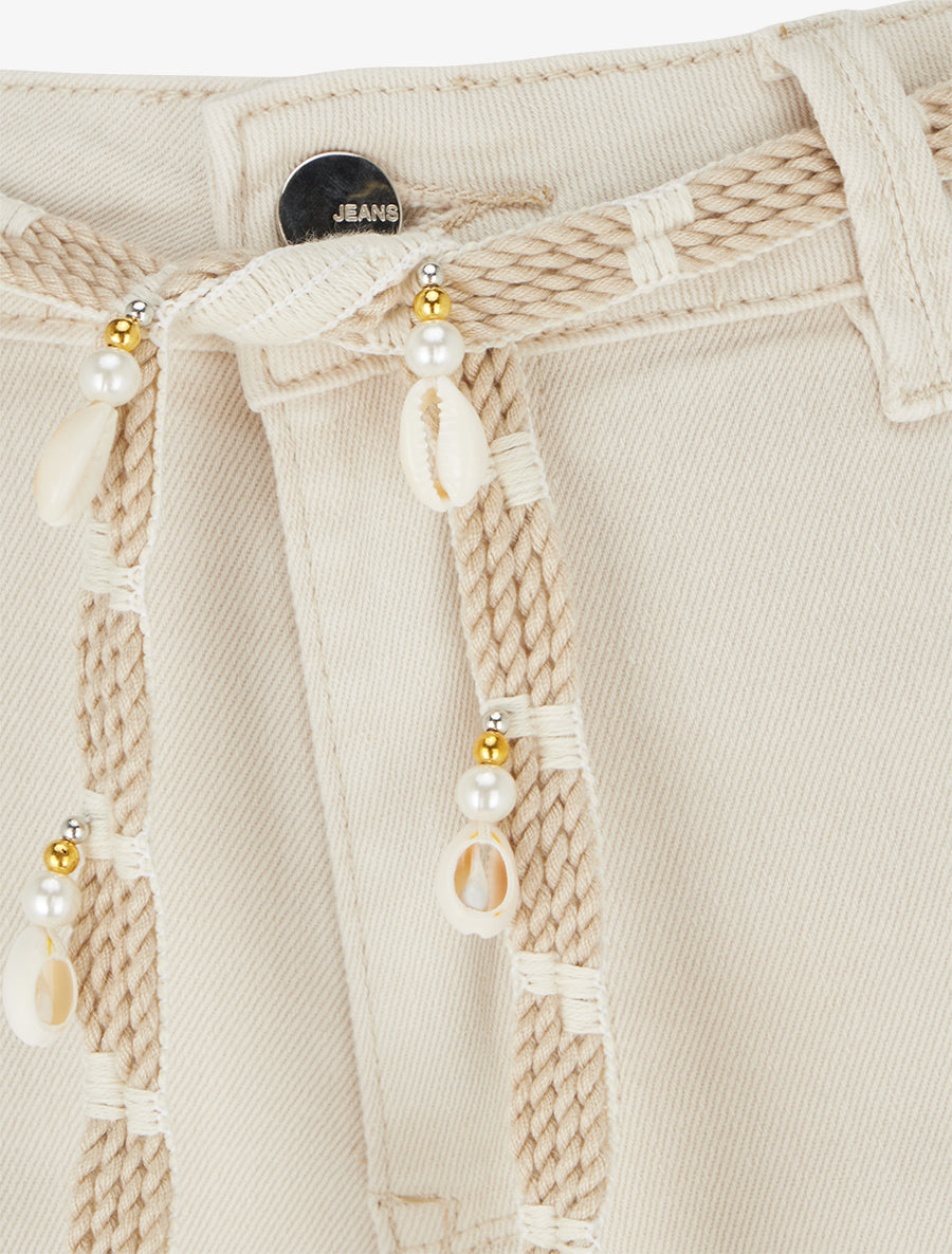 Pantacourt en jean à ceinture coquillages - Beige - 3
