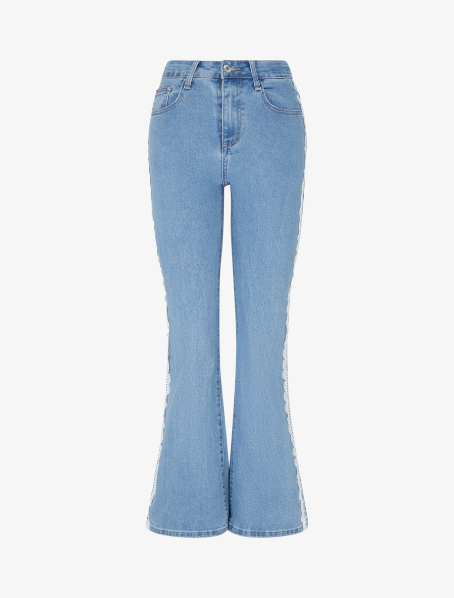 Jean flare à liseré en dentelle - Bleu - 1