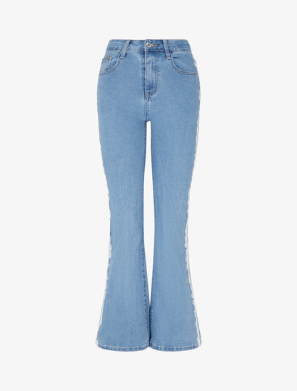 Jean flare à liseré en dentelle - Bleu - 1