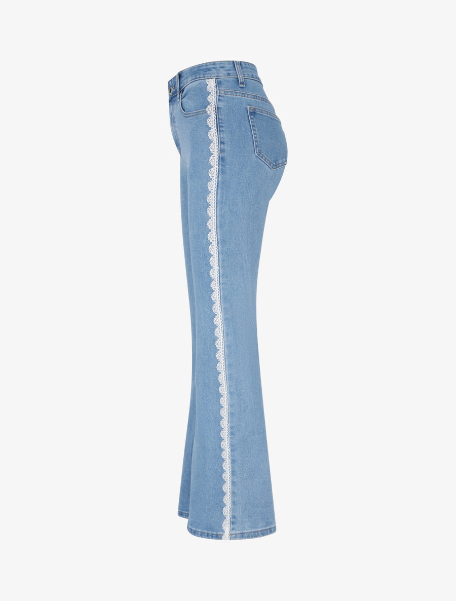Jean flare à liseré en dentelle - Bleu - 3