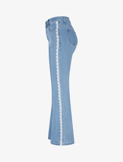 Jean flare à liseré en dentelle - Bleu - 3