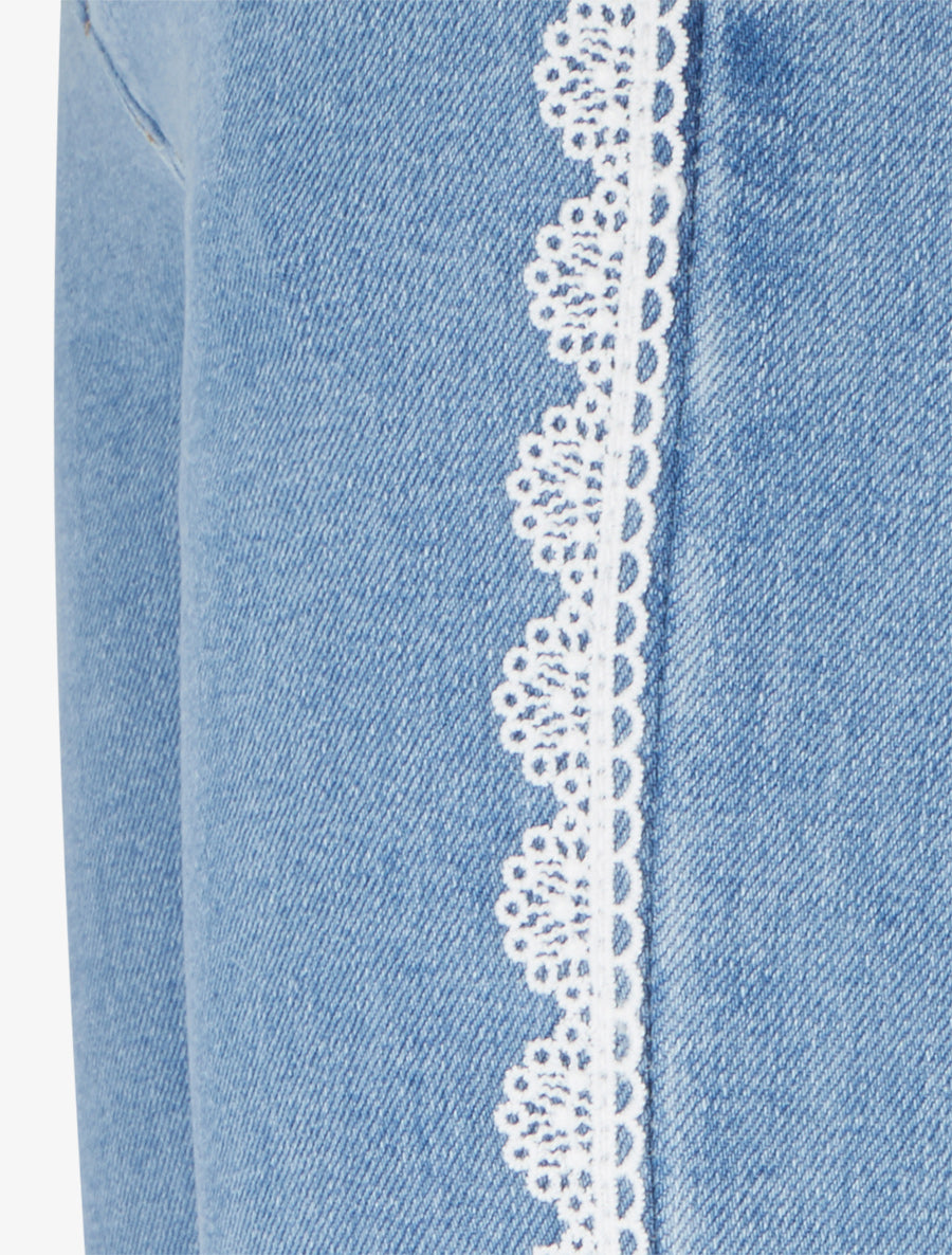Jean flare à liseré en dentelle - Bleu - 4