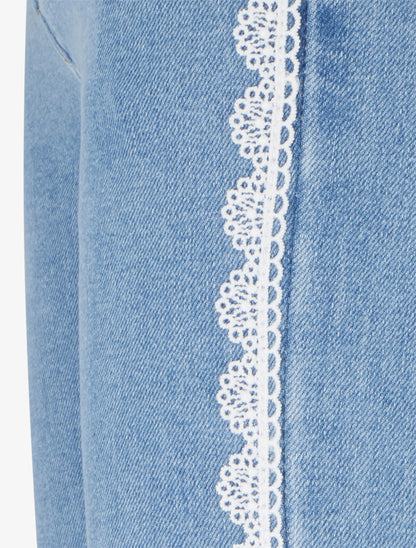 Jean flare à liseré en dentelle - Bleu - 4