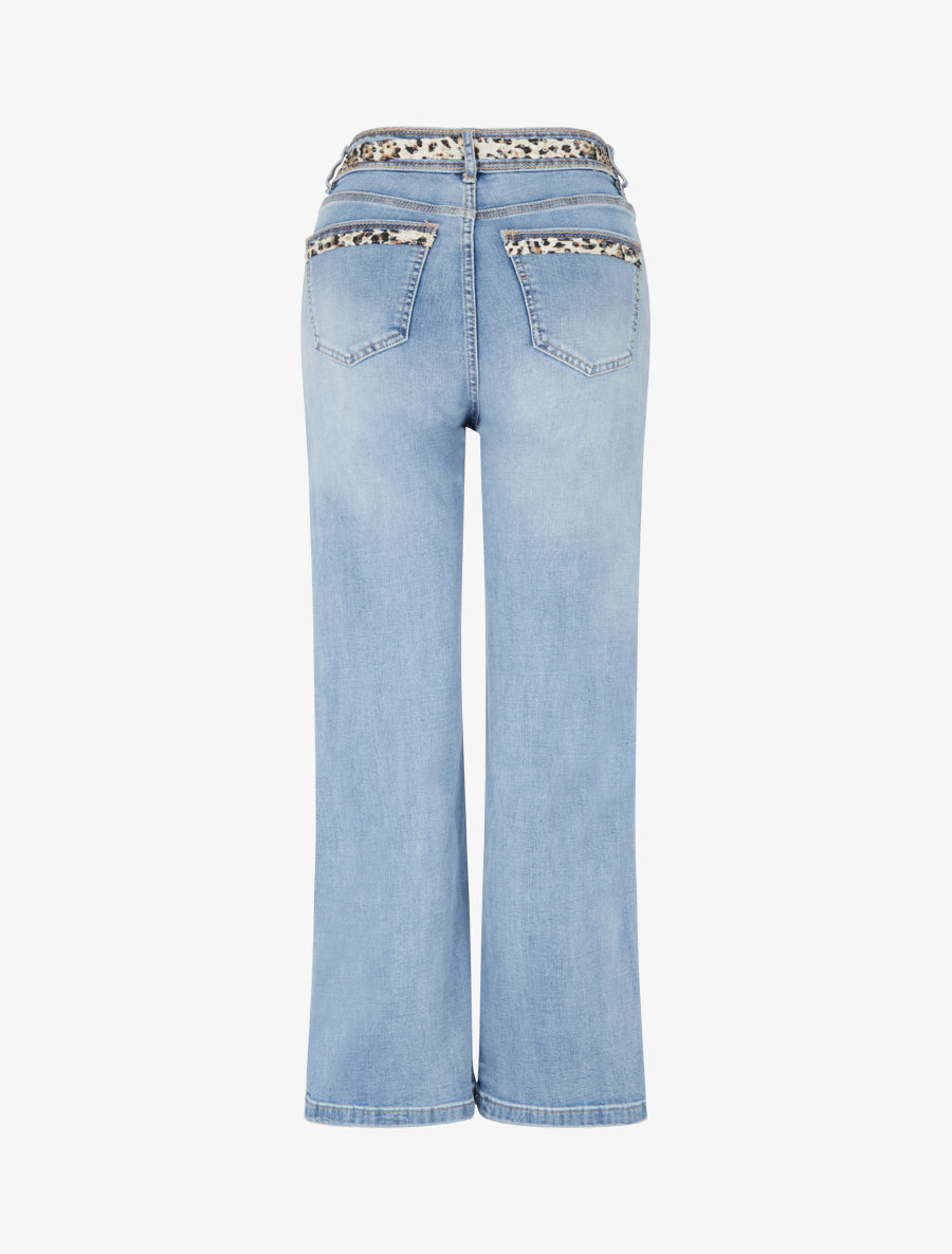 Jean à bande imprimé léopard coupe droite - Bleu - 2
