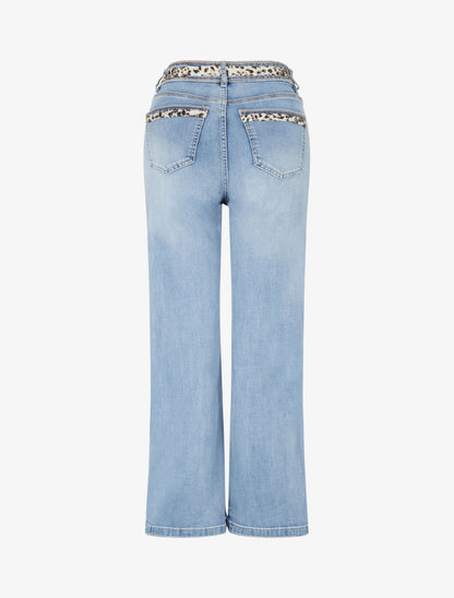 Jean à bande imprimé léopard coupe droite - Bleu - 2