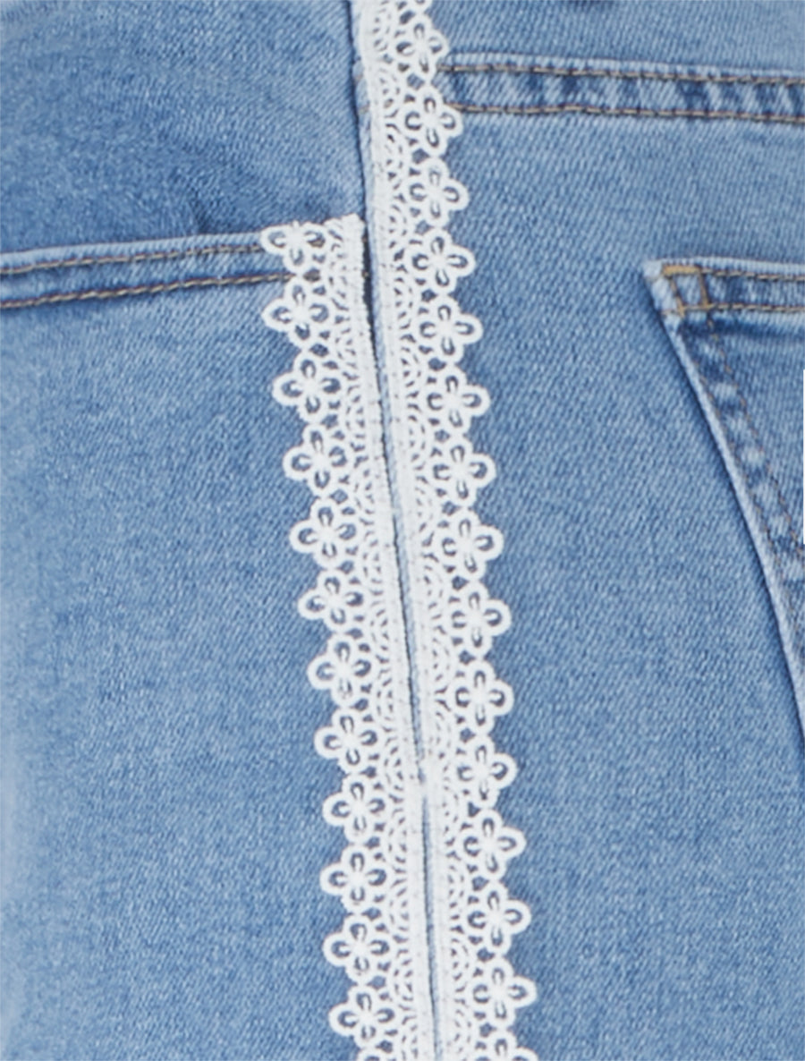 Jean ample à liseré dentelle - Bleu - 4
