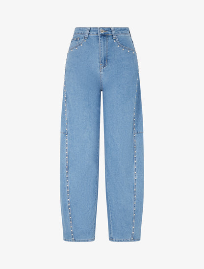 Jean wide leg clouté coupe droite - Bleu - 1
