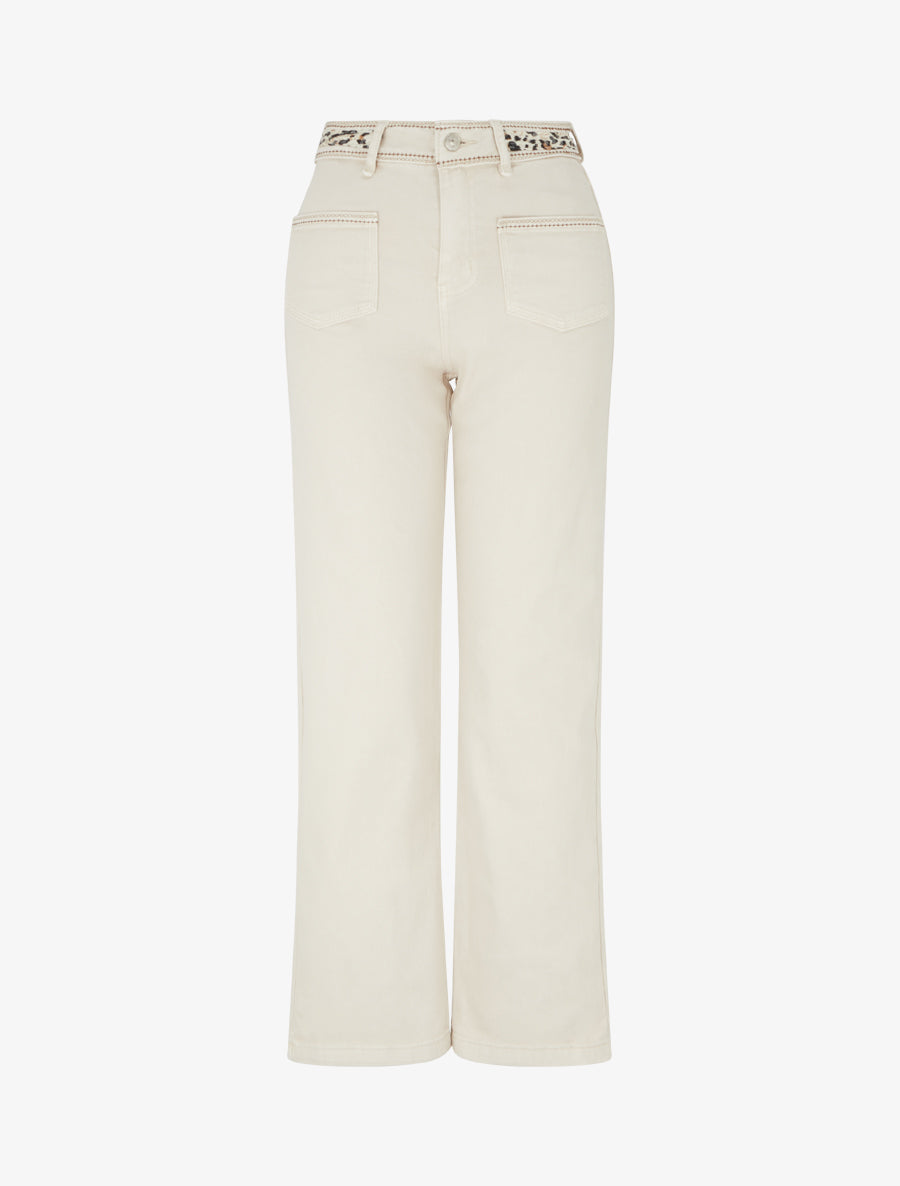 Jean à bande imprimé léopard coupe droite - Beige - 1