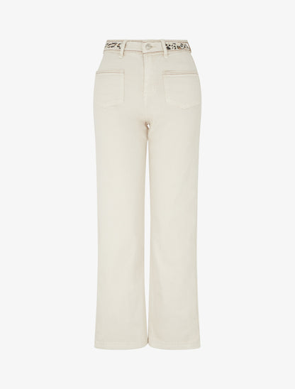 Jean à bande imprimé léopard coupe droite - Beige - 1