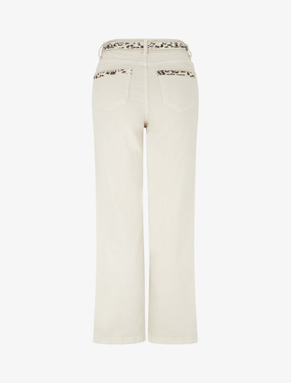 Jean à bande imprimé léopard coupe droite - Beige - 2