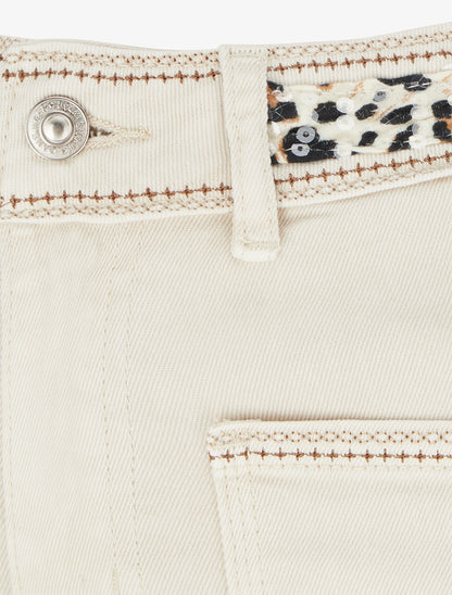 Jean à bande imprimé léopard coupe droite - Beige - 3