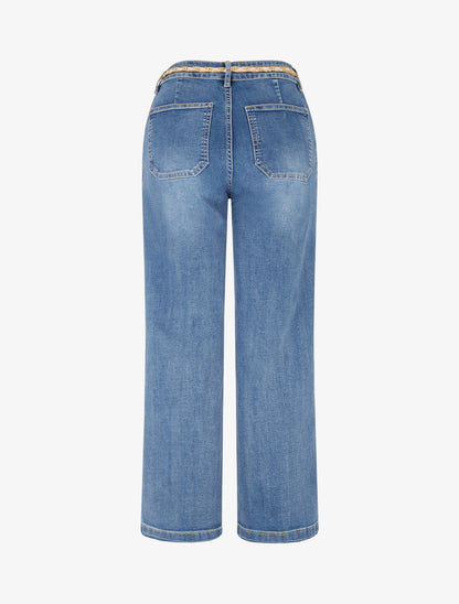 Jean à boutons décoratifs camélia coupe droite - Bleu - 2