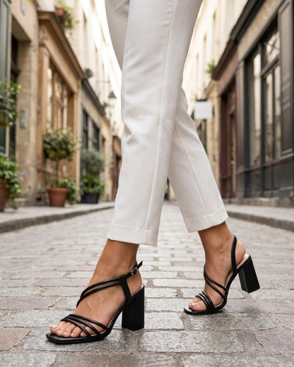 Sandales à talon et brides fines - Noir