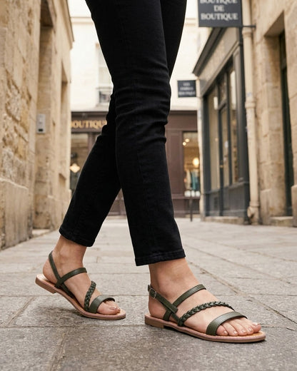 Nu-pieds à bride en biais tressée - Kaki