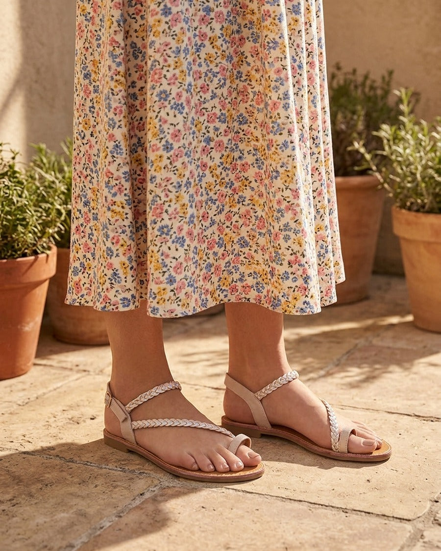 Nu-pieds tressés et irisés à entredoigt - Beige