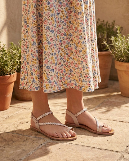 Nu-pieds tressés et irisés à entredoigt - Beige