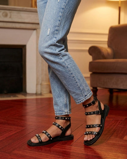 Nu-pieds à multibrides cloutées - Noir